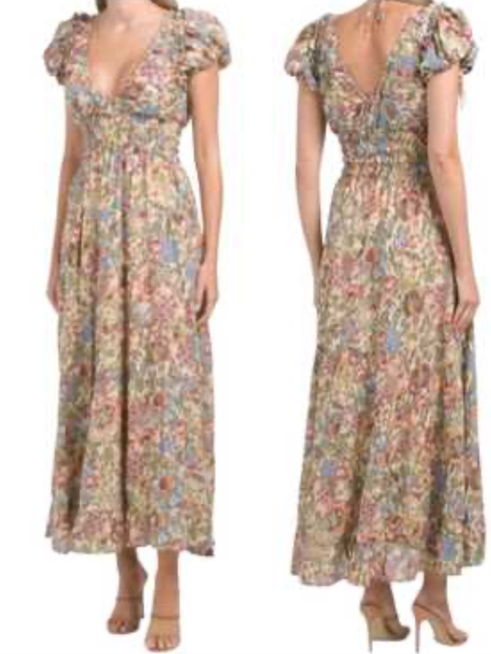 House Of Harlow 1960 Dress Women S Floral Maxi Smocked Boho Ruffle Empire Waist